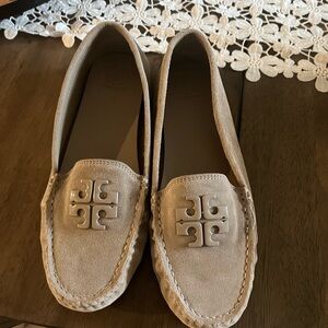 Tory Burch Tan Suede Loafers with Logo